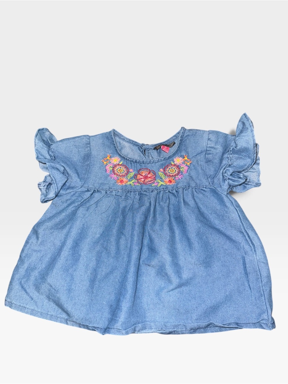 Vince Camuto Girls Light Blue Denim Tunic with Multicolor Floral Embroidery - Picture 2 of 5